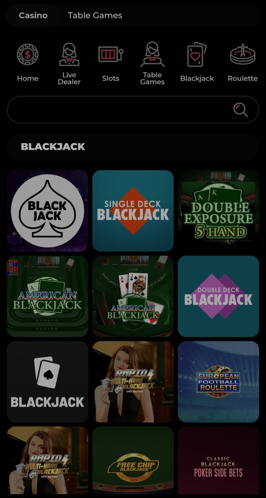 table games selection at powerplay