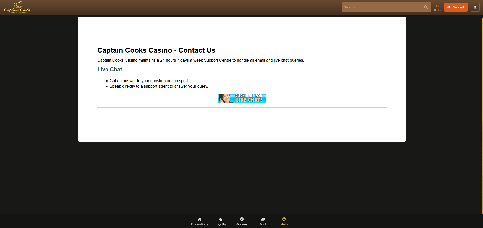 captain cooks casino latest