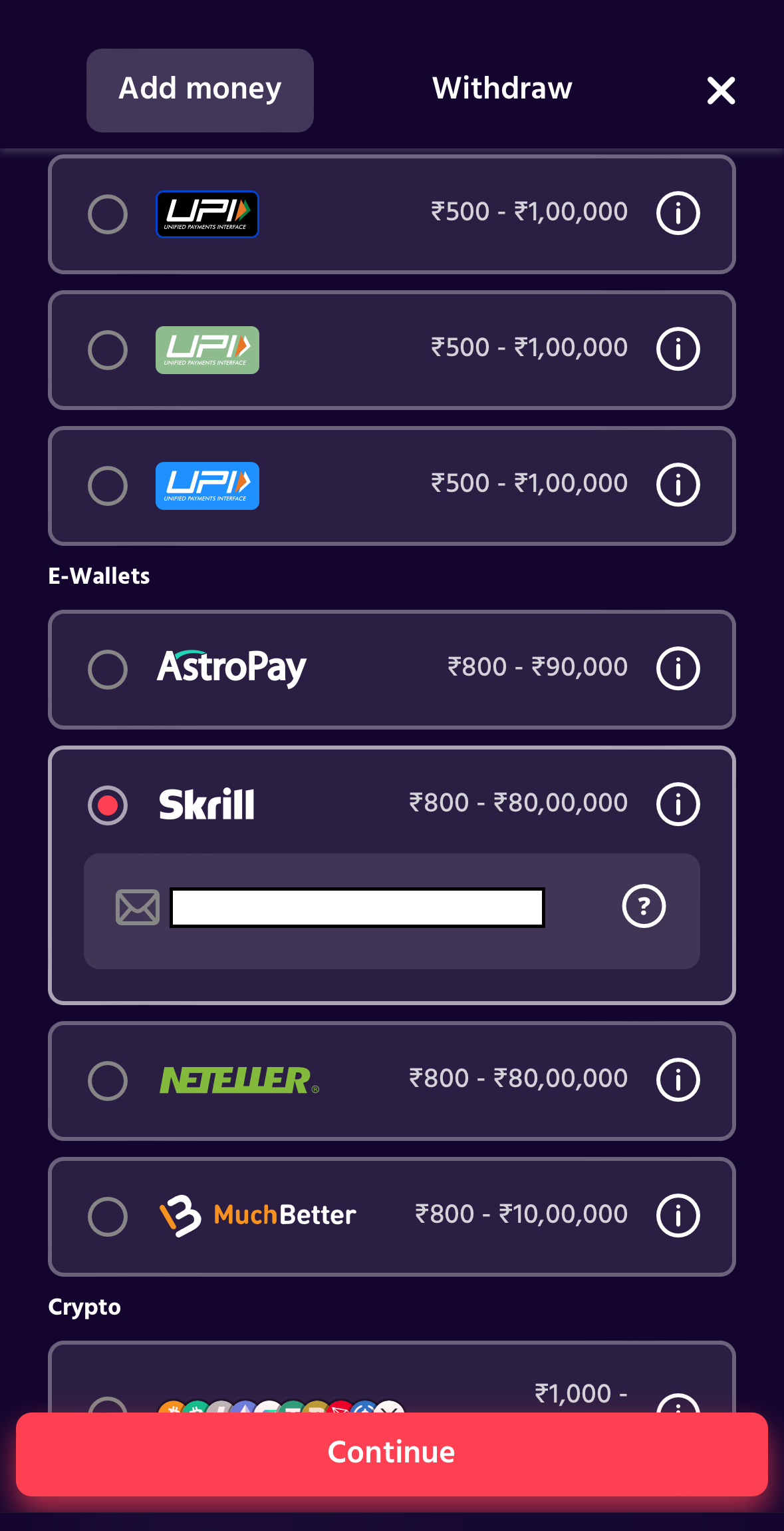 Big Boost Skrill Deposit Step 1
