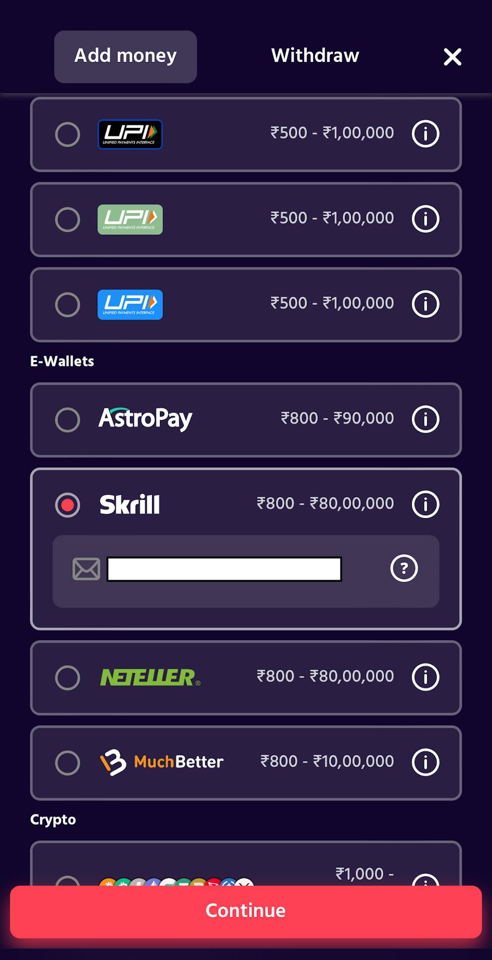 Big Boost Skrill Deposit Step 1