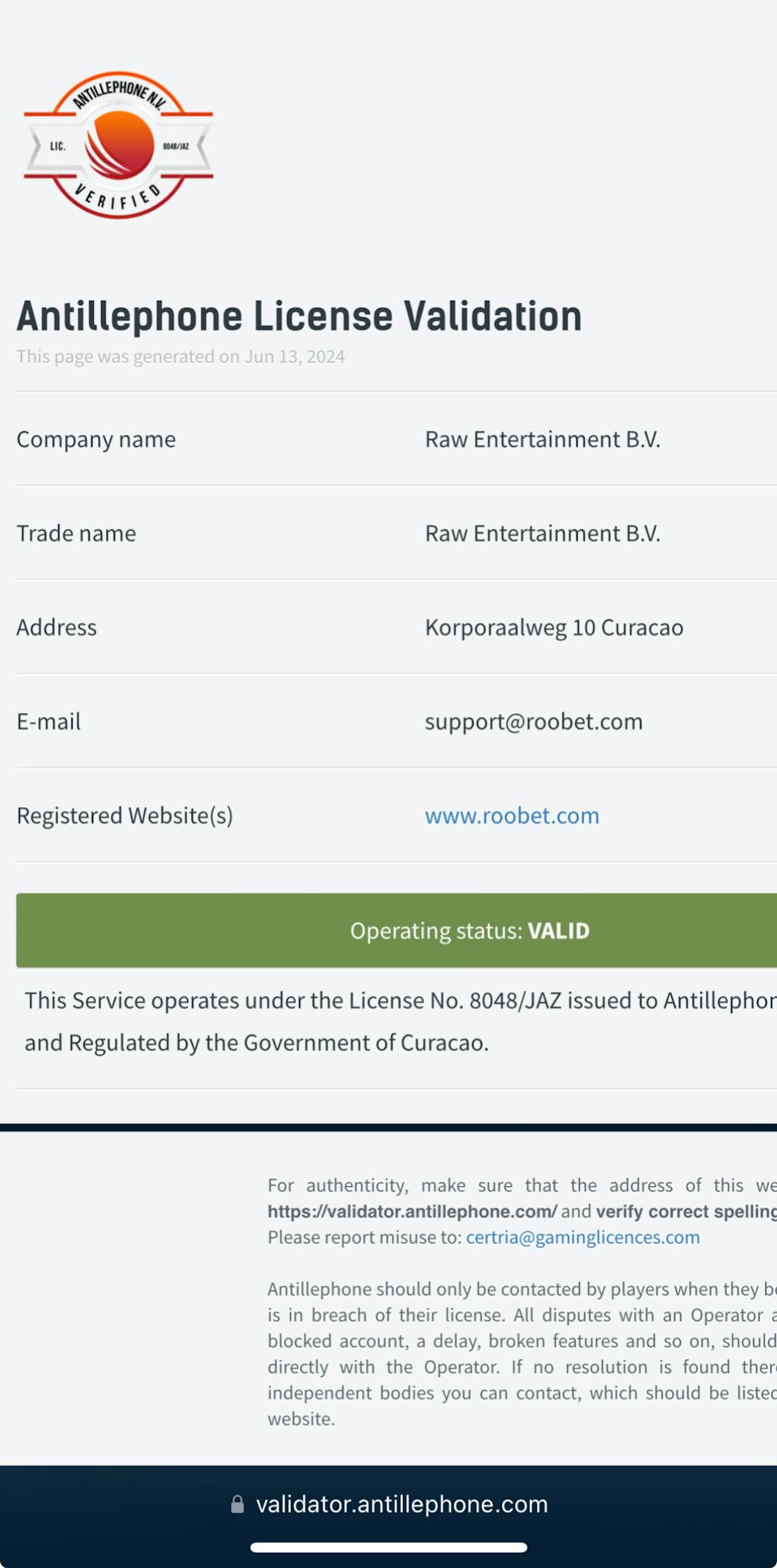 roobet-license-validation