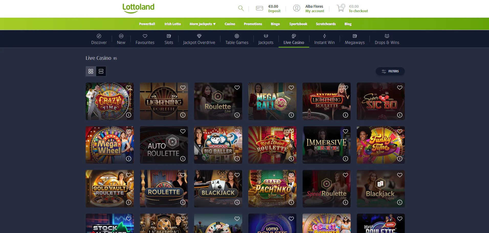 lottoland live casino selection