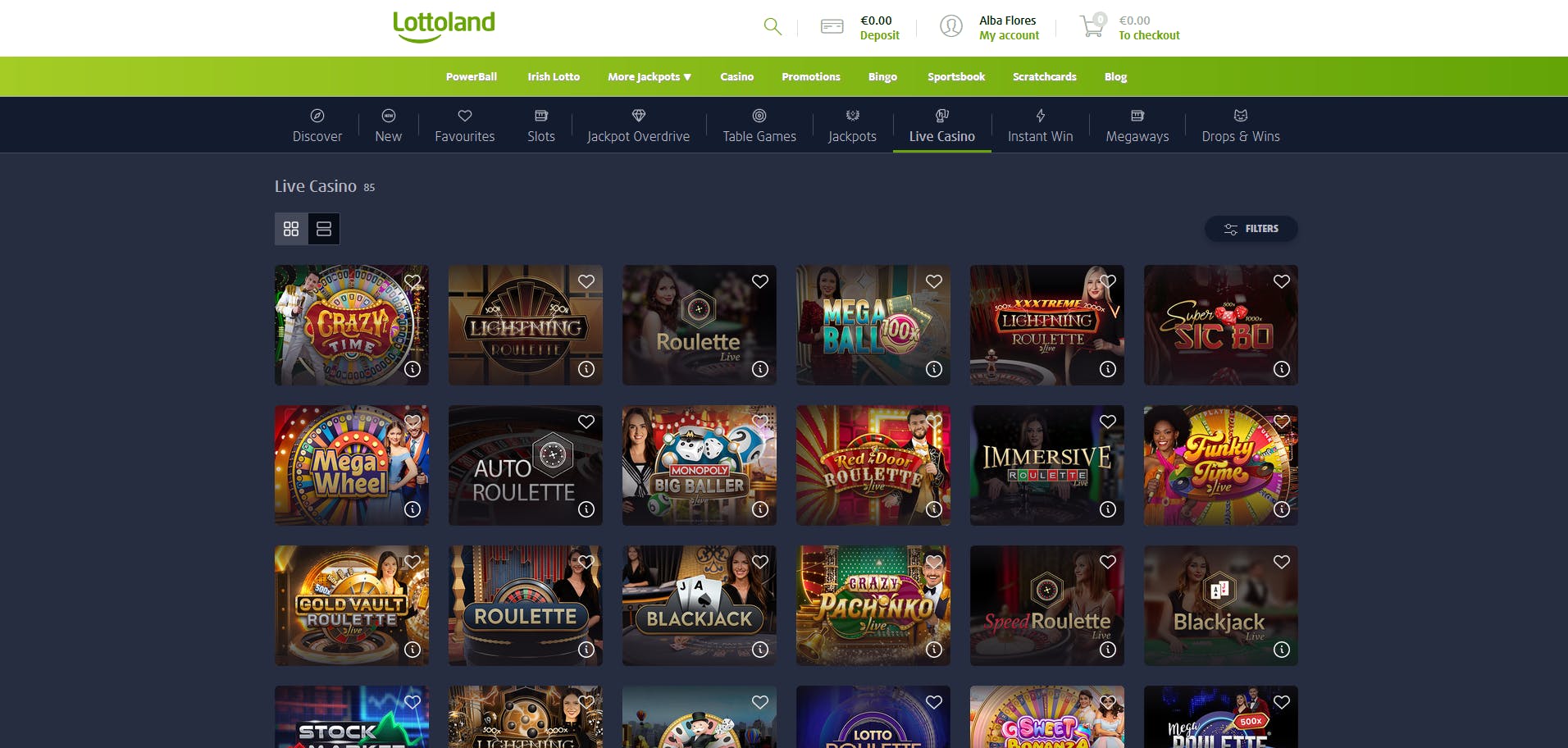 lottoland live casino selection