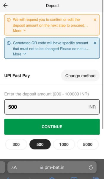 Parimatch deposit method UPI