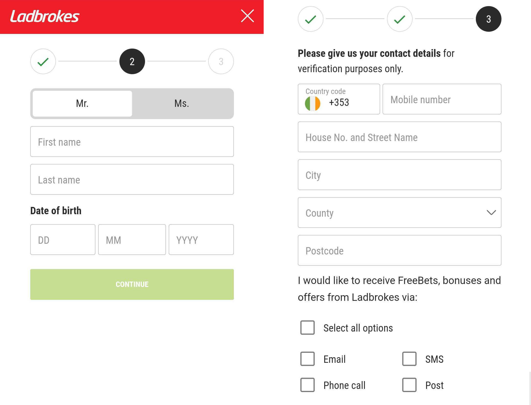 Ladbrokes registration personal information