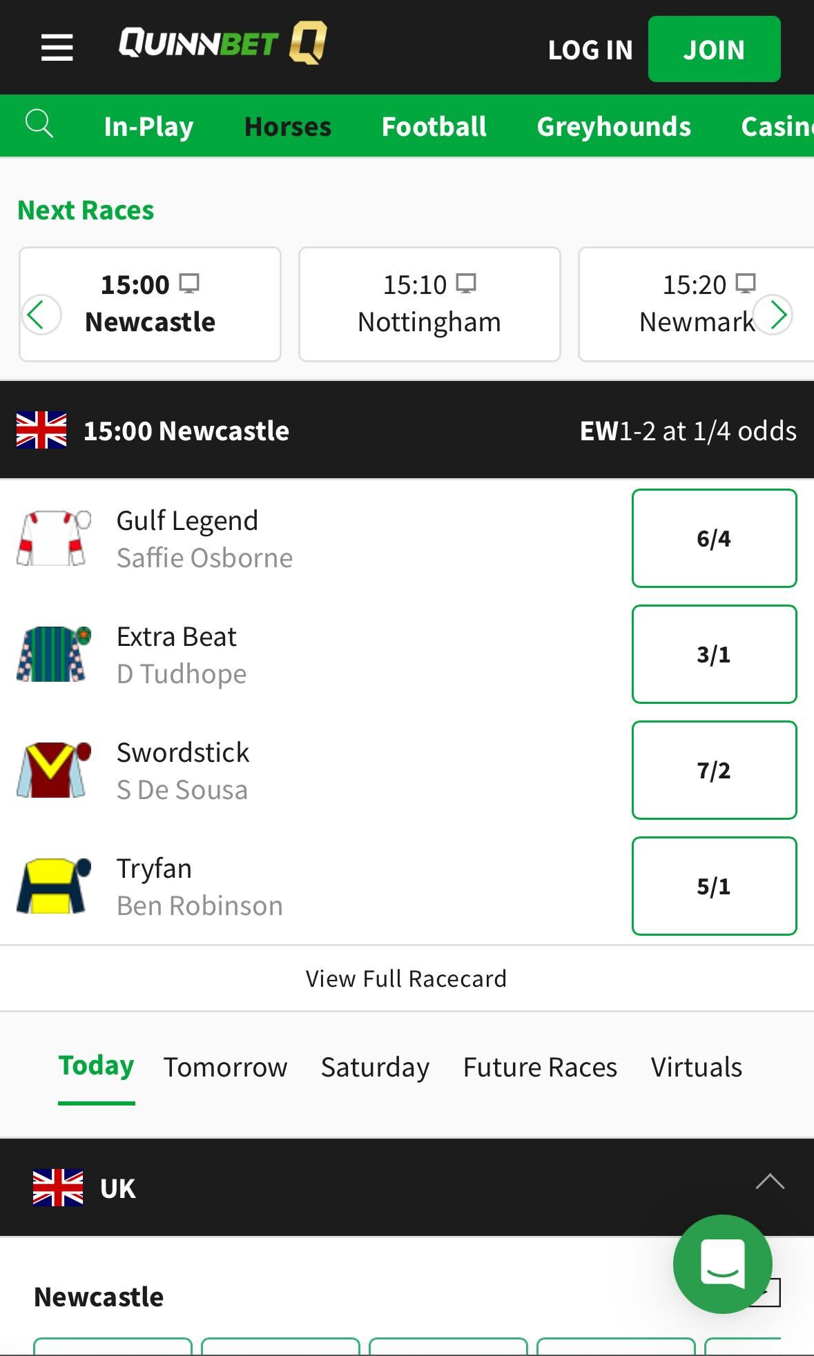 Quinnbet horse racing betting in Ireland