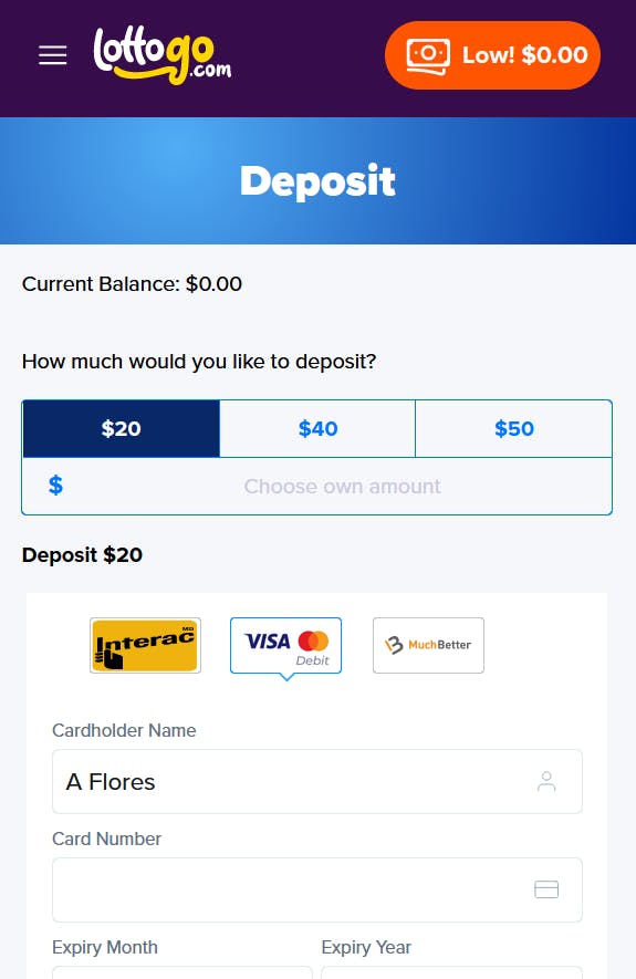 lottogo deposit page