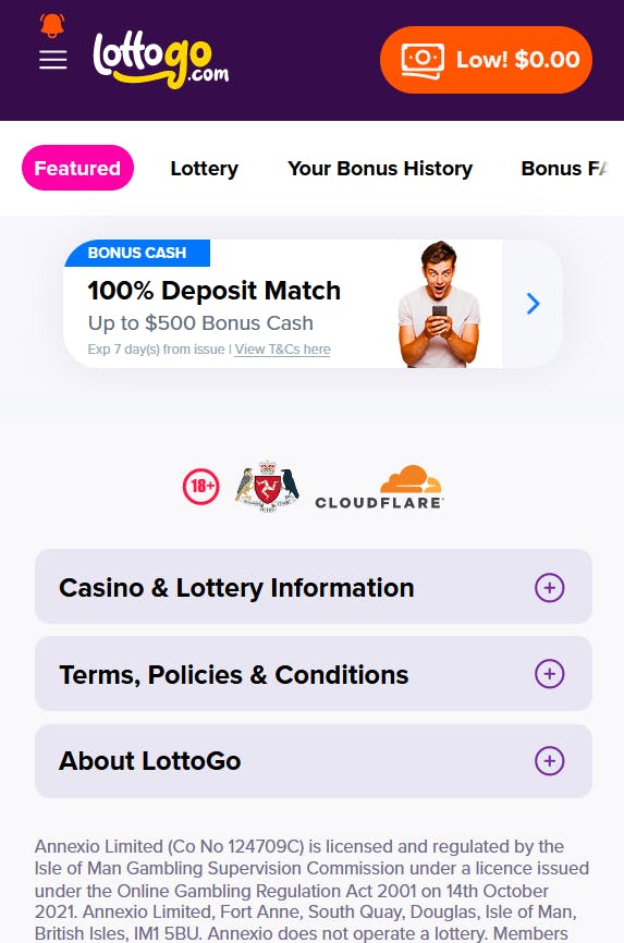 lottogo account page