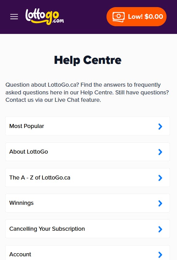 lottogo help centre