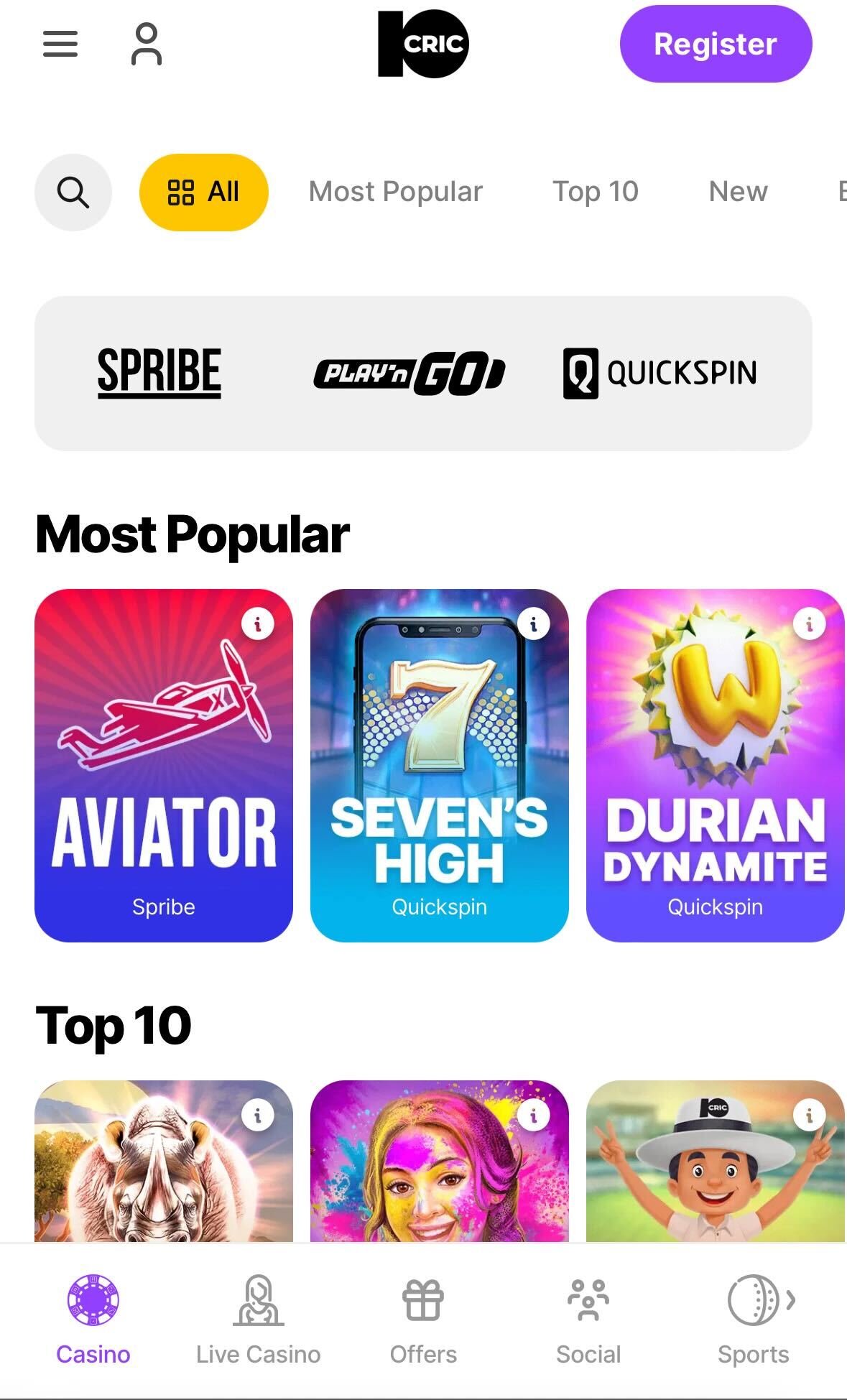 10Cric app most popular casino games.