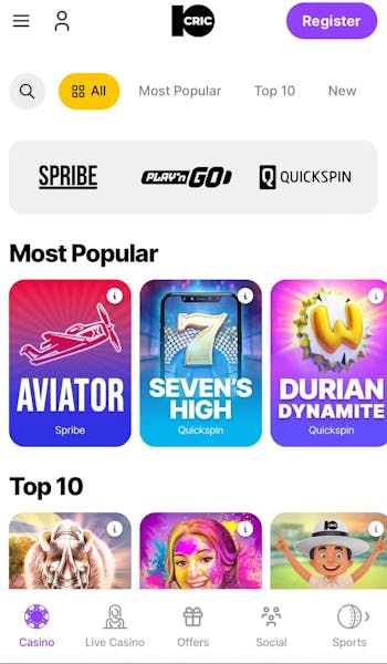 10Cric app most popular casino games.