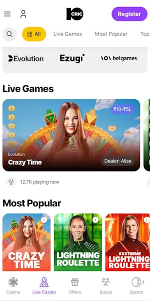 10Cric app live casino games.