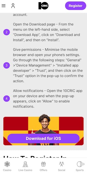 Download 10Cric iOS app.