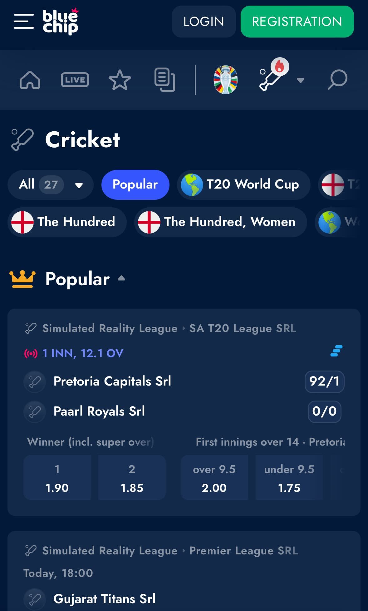 BlueChip app cricket betting