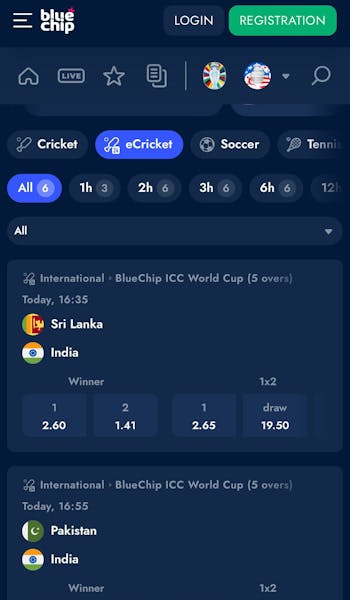 BlueChip esports and virtual sports on the app