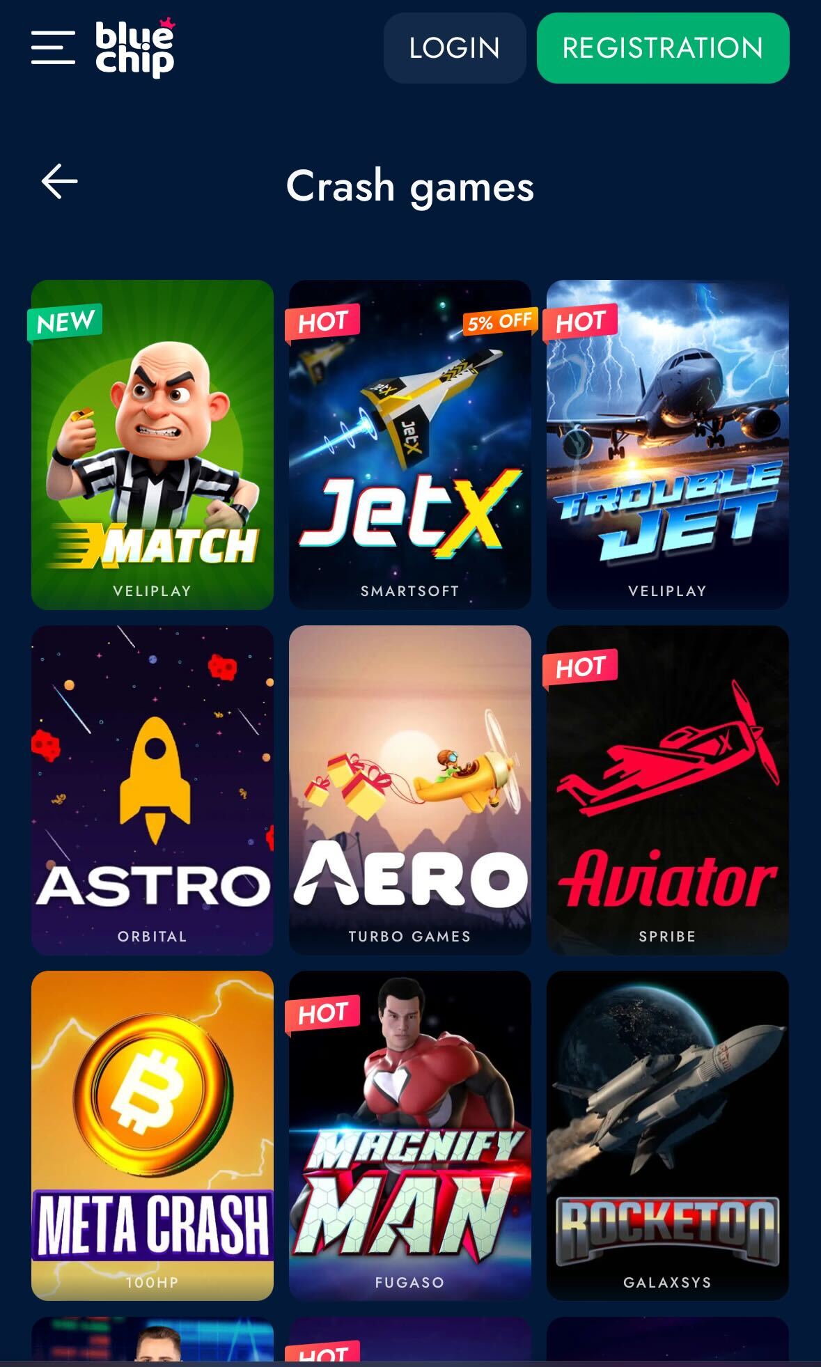 BlueChip app casino crash games