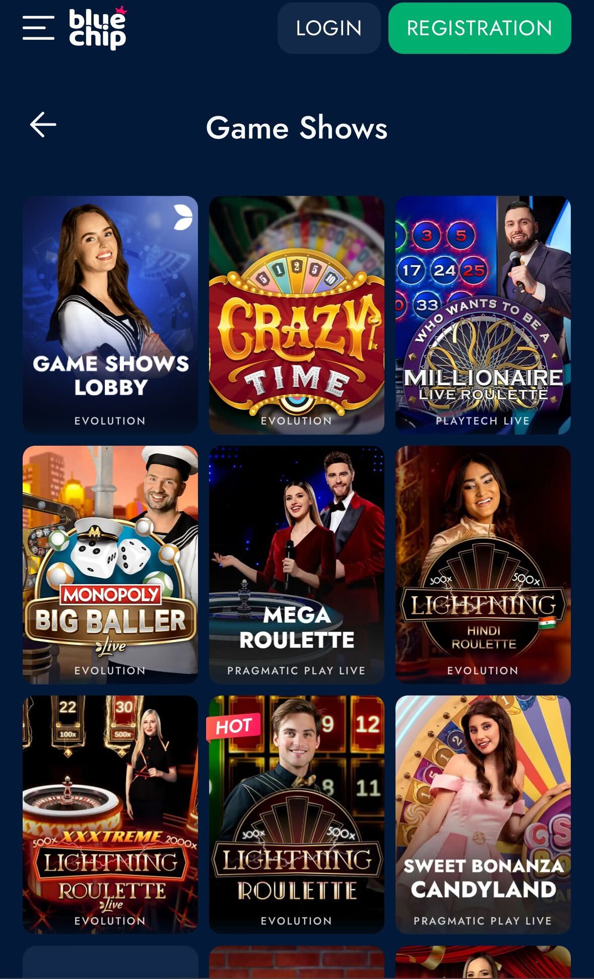 BlueChip app live casino game shows