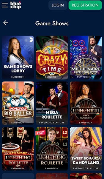 BlueChip app live casino game shows