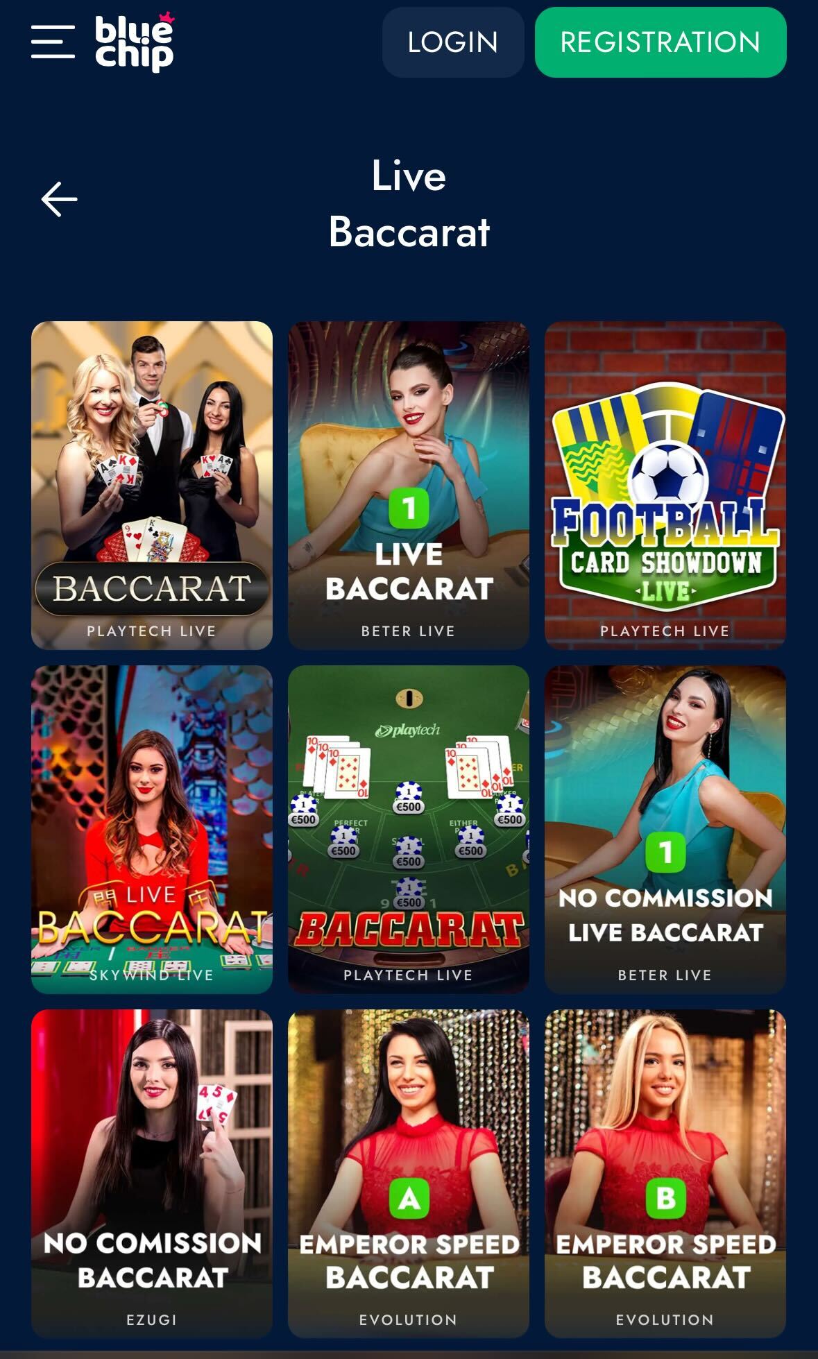 BlueChip App live bacarrat games