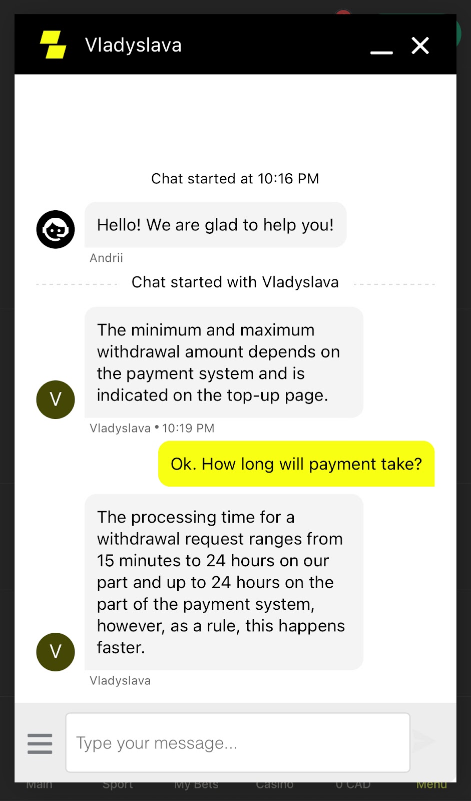 testing parimatch customer service