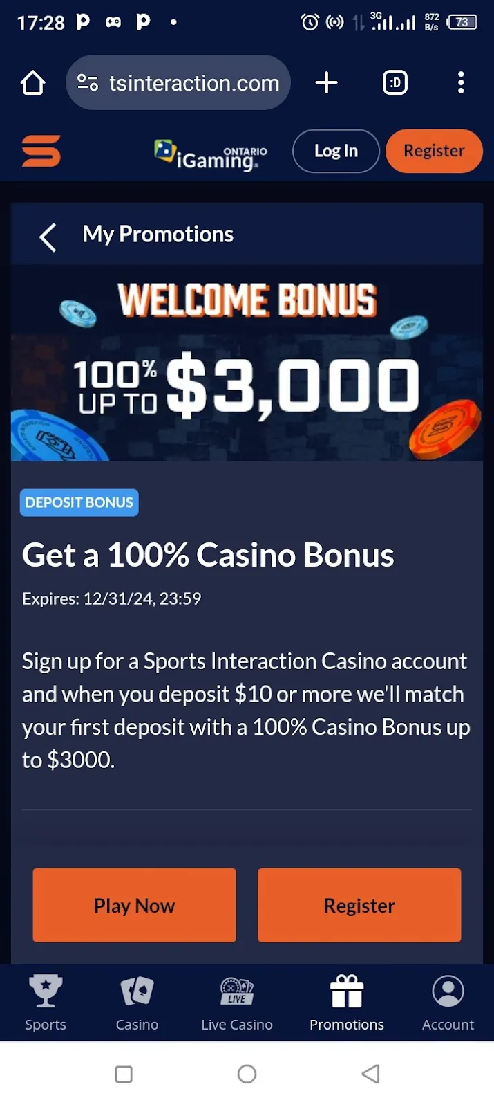 sports interaction casino welcome bonus