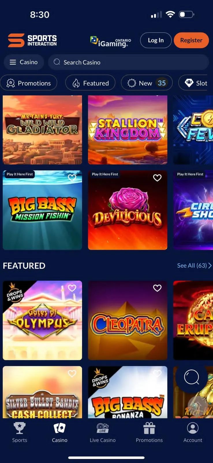 sports interaction casino games