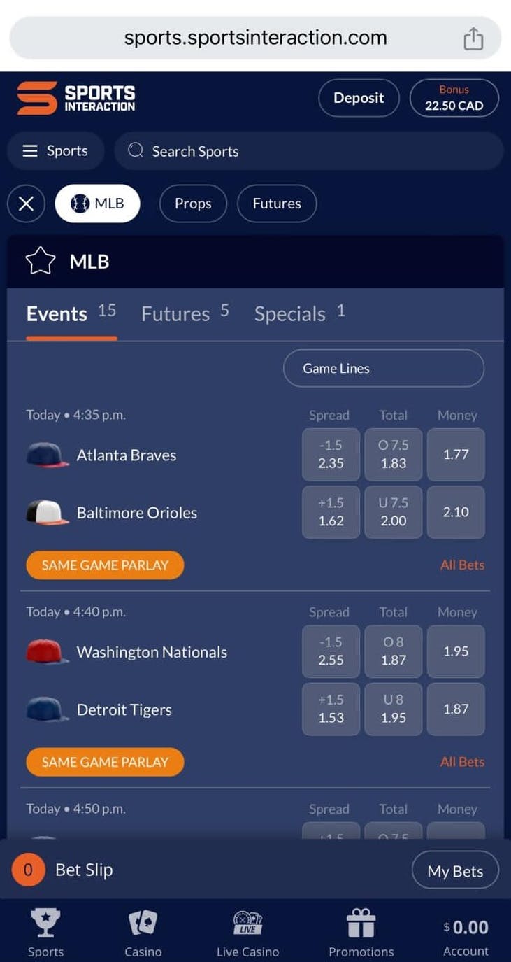 sports interaction odds
