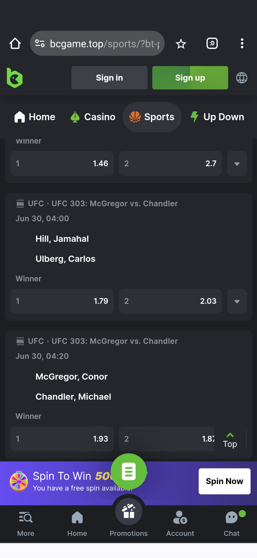 BC Game UFC betting in India.