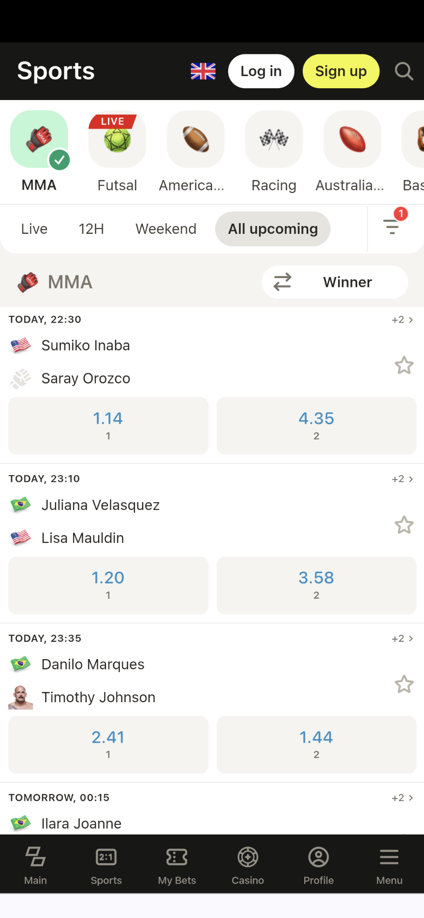 Parimatch UFC betting in India.
