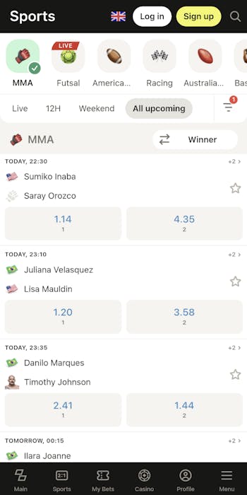 Parimatch UFC betting in India.