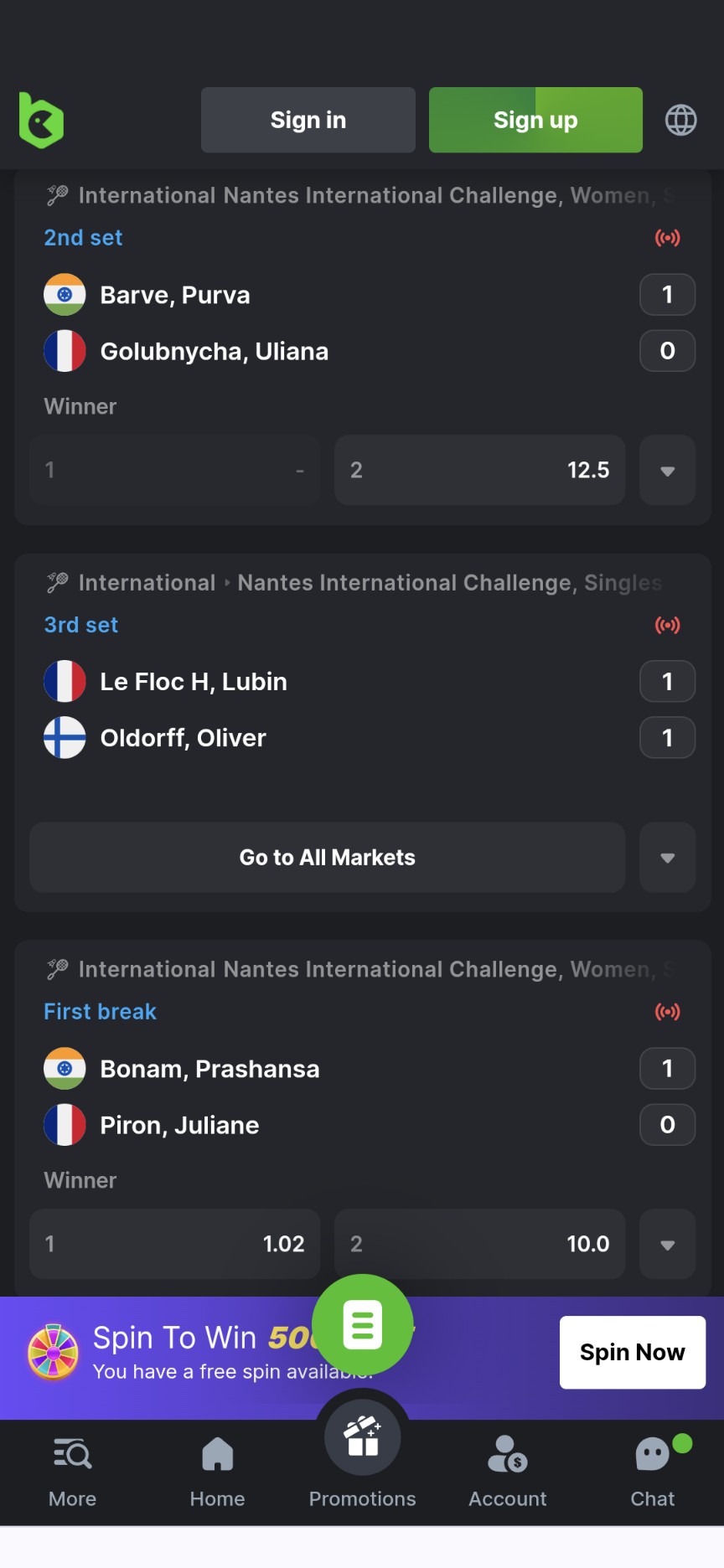 BC Game badminton betting.