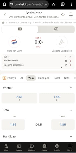 Parimatch badminton betting in India