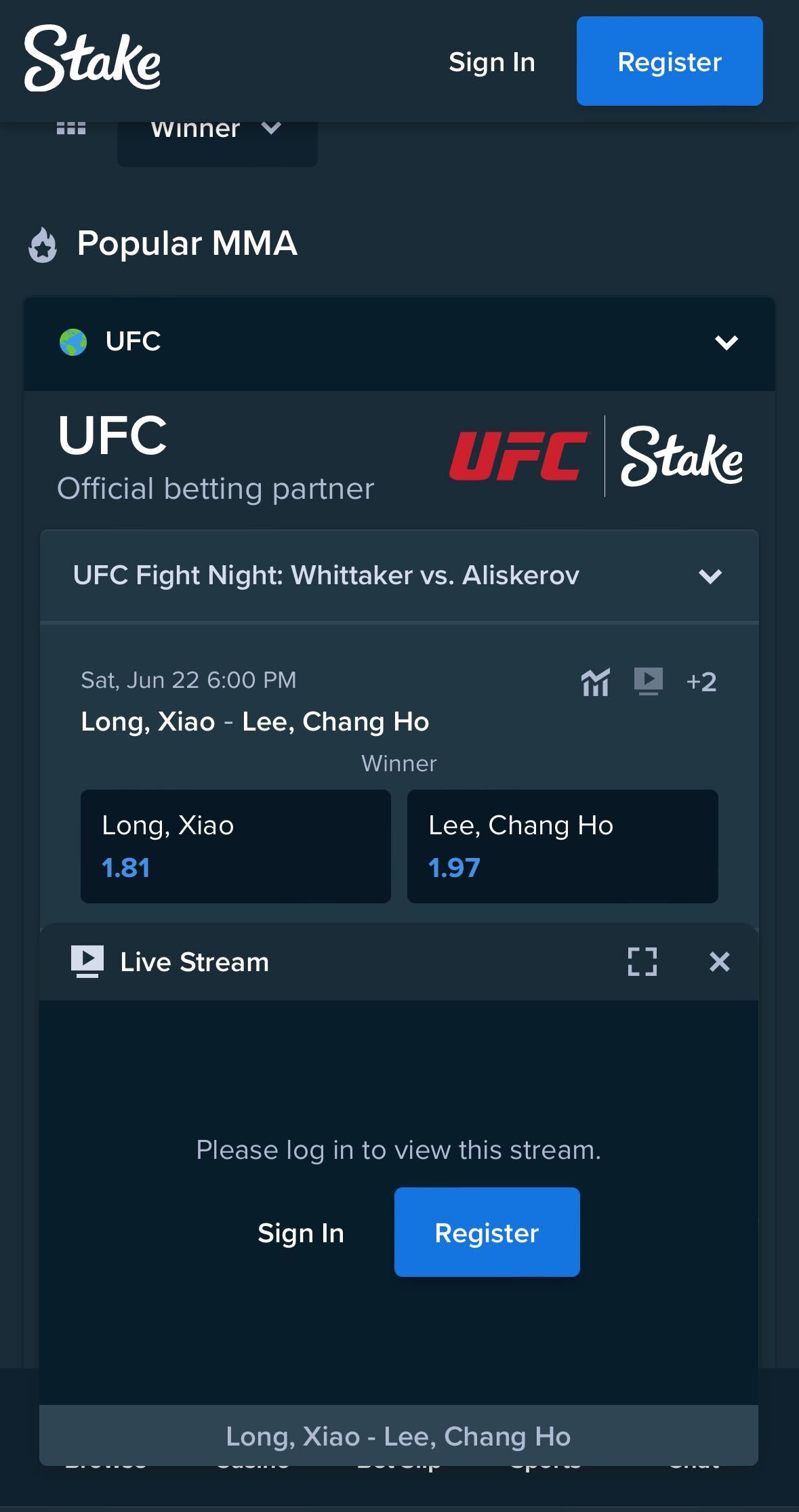 Stake UFC betting in India.