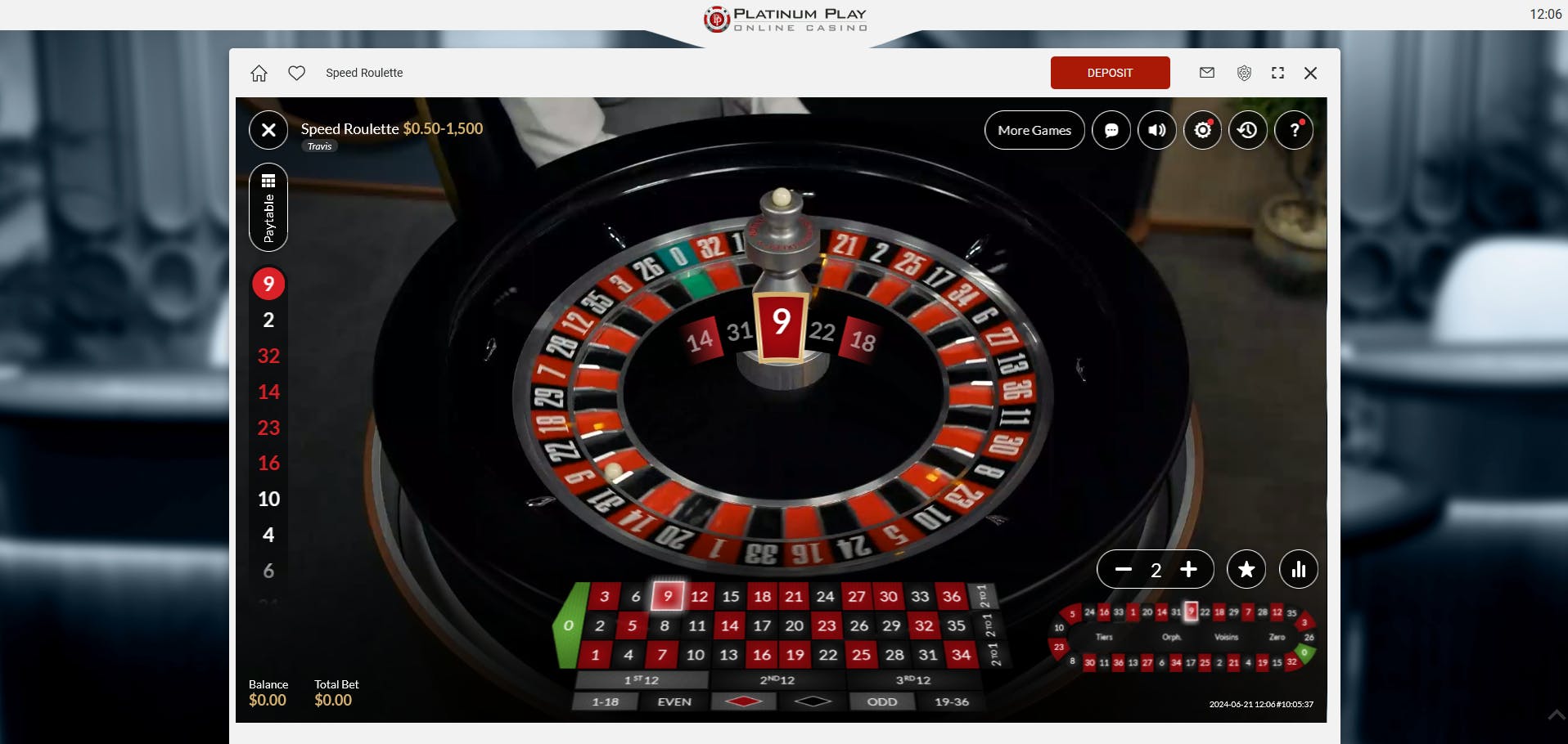 speed roulette at platinum play online casino