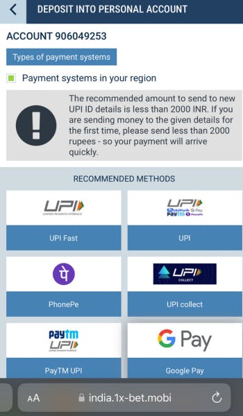 1xbet deposit methods