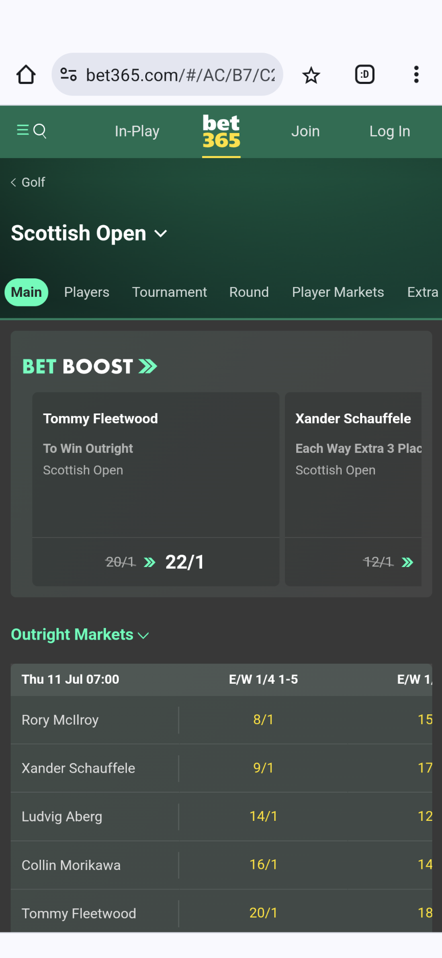 Bet365 golf betting in Ireland