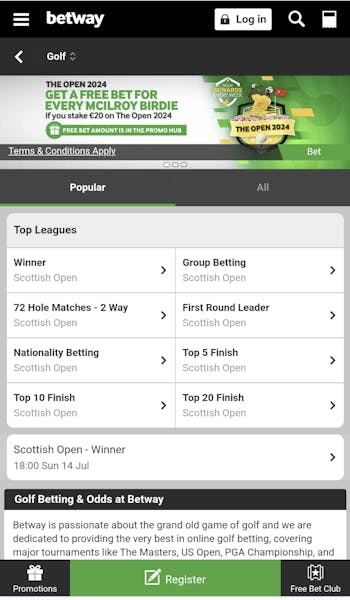 Betway golf betting in Ireland