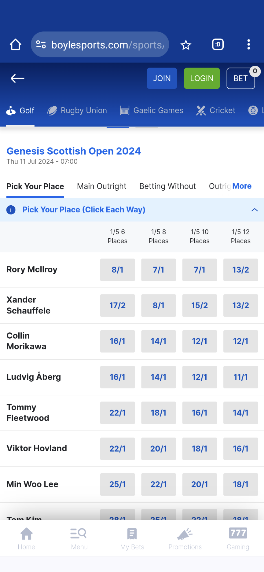 Boylesports golf betting in Ireland