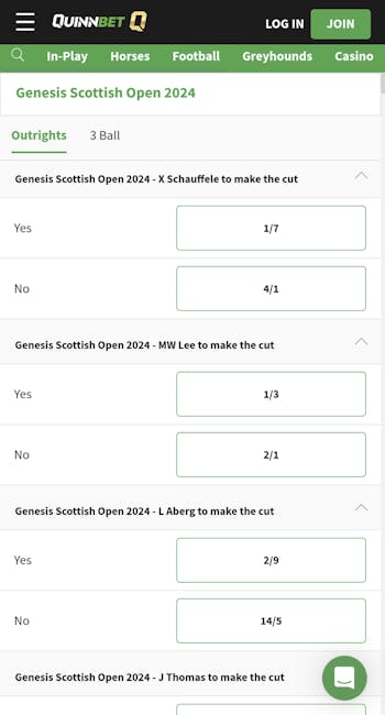 Quinnbet golf betting in Ireland