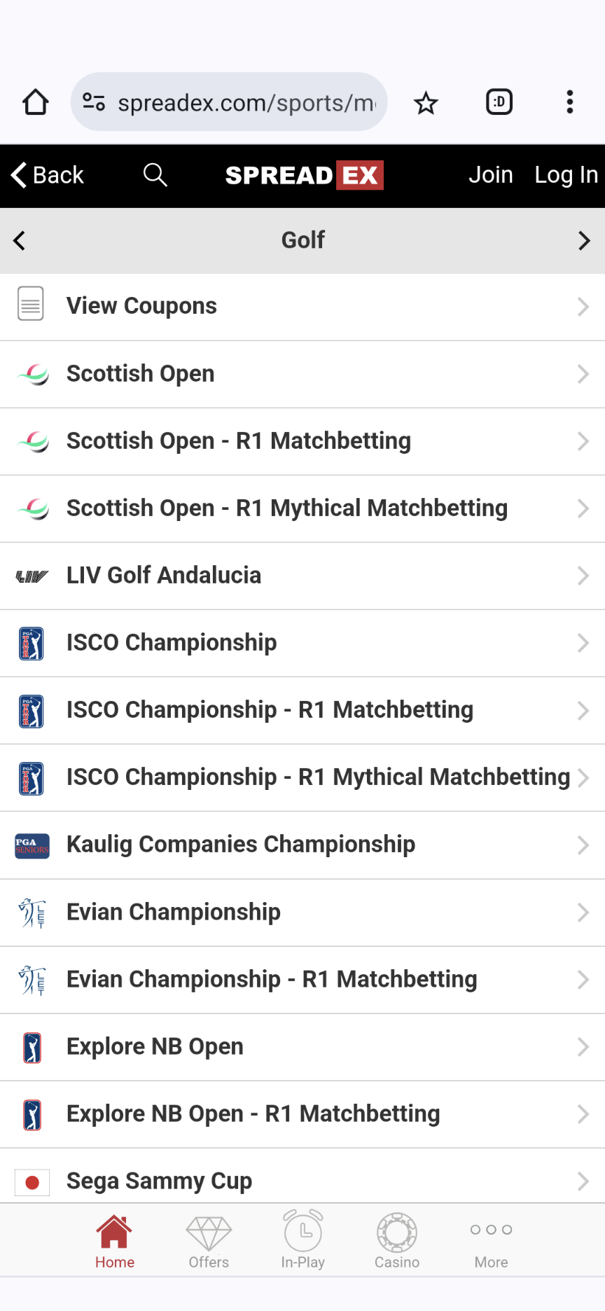 Spreadex golf betting in Ireland