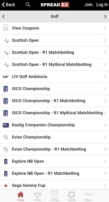 Spreadex golf betting in Ireland