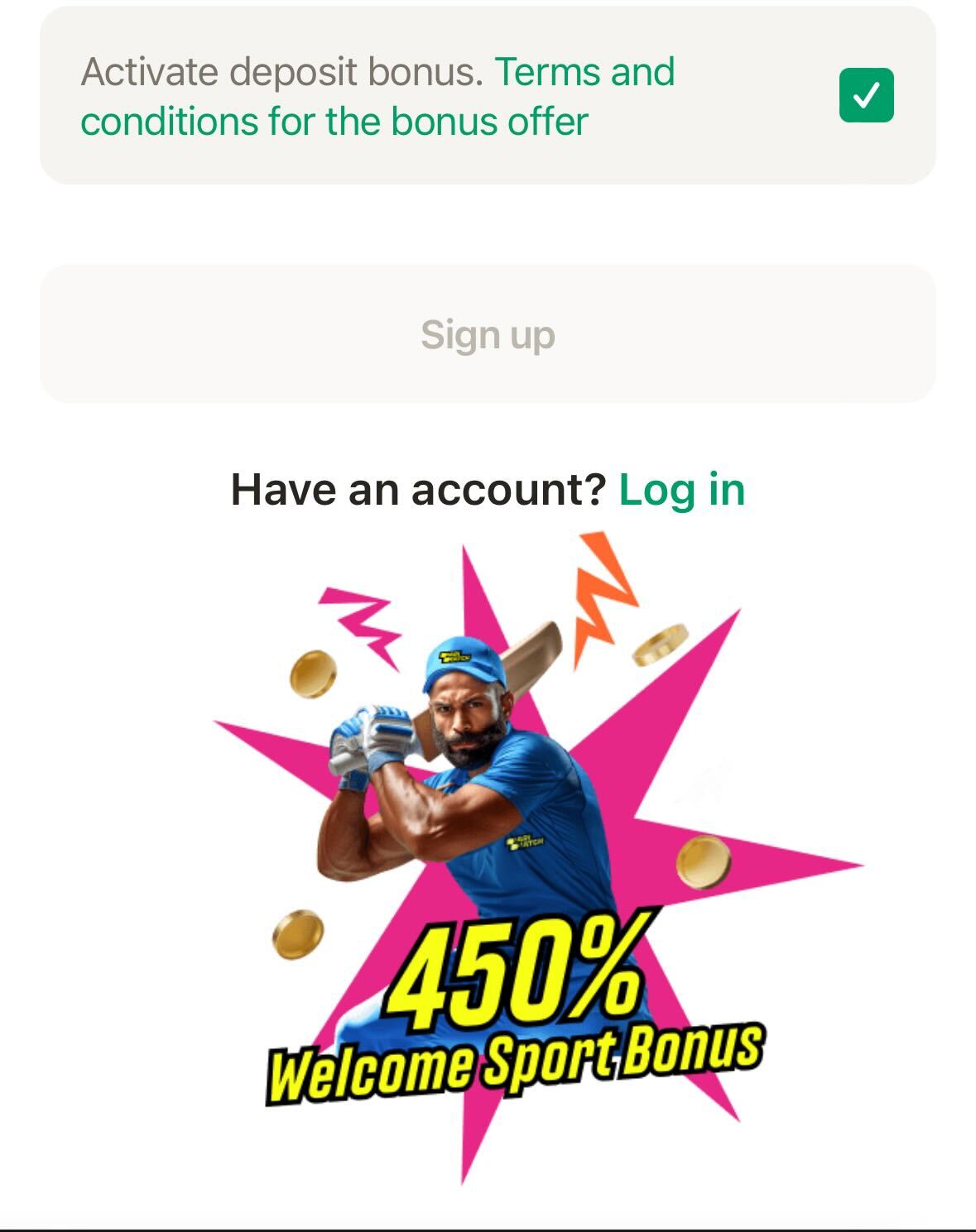 Parimatch sign up button mobile