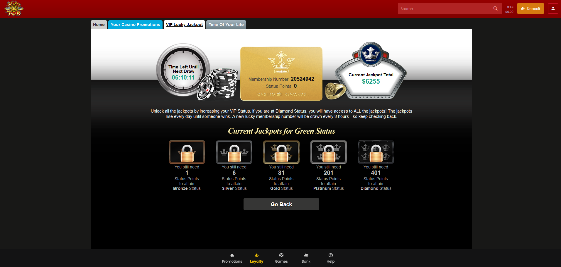 golden tiger casino rewards