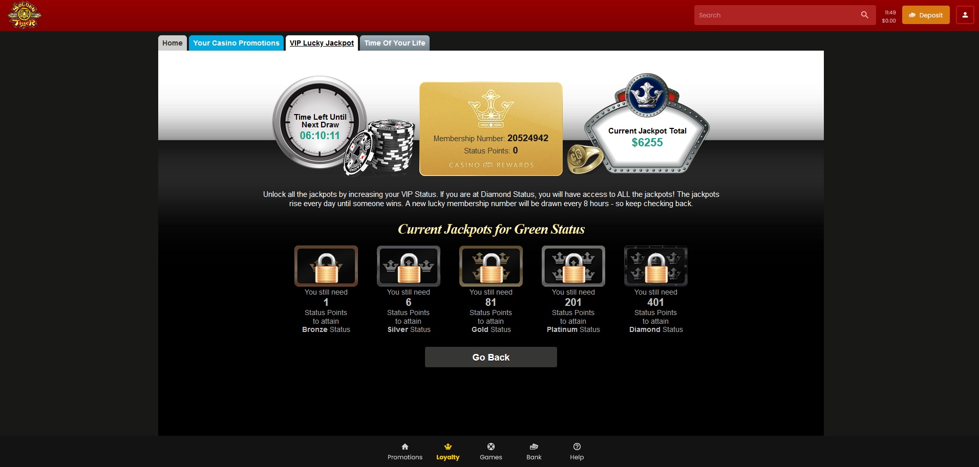 golden tiger casino rewards