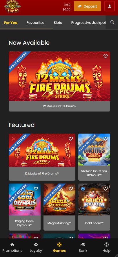 golden tiger mobile home page