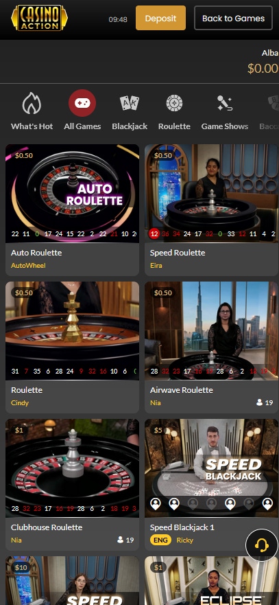 casino actions games on mobile