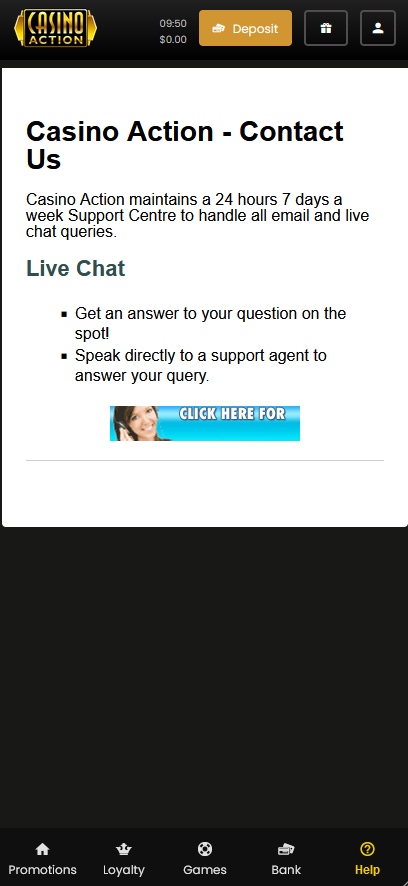 how to contact casino action on mobile