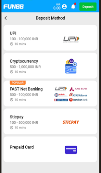 Fun 88 payment methods