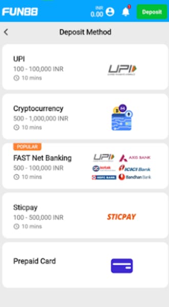 Fun 88 payment methods