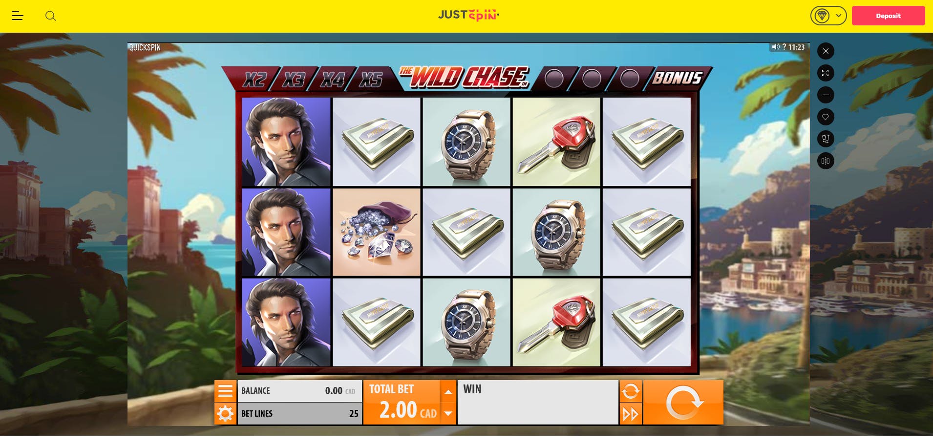 testing wild chase slot at just spin casino